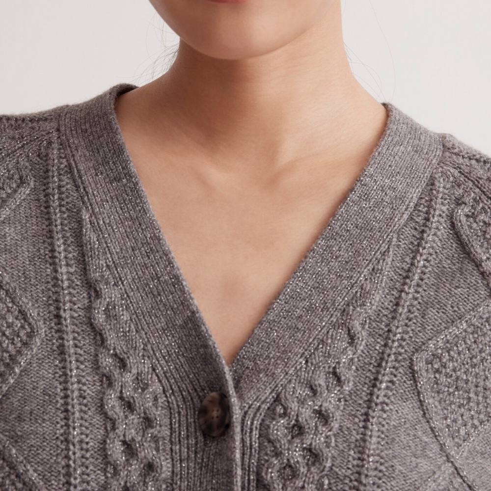 NWT Madewell Women’s Cable Knit Cropped Cardigan in Heather Graphite - Picture 6 of 12